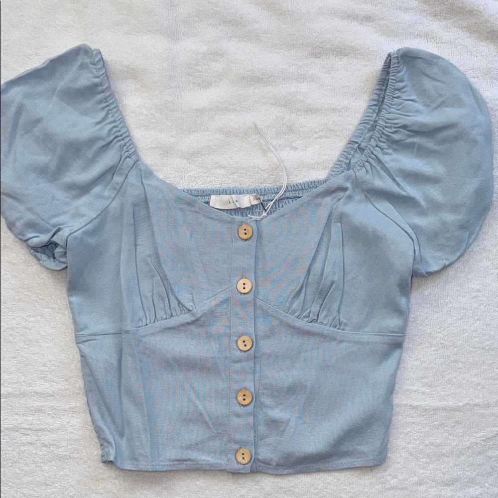 Lush Light Blue Button-Up Crop Top